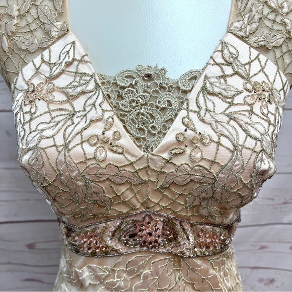 Sue Wong Nocturne Peach Pink Guipure Lace Jeweled Evening Cocktail Dress - Picture 7 of 16